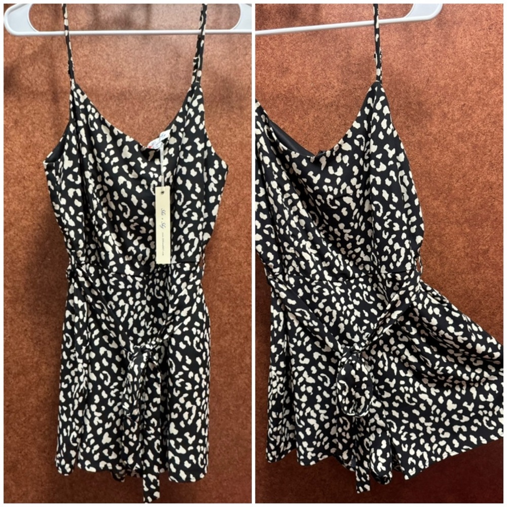She-Sky Black and White Leopard Print Romper
